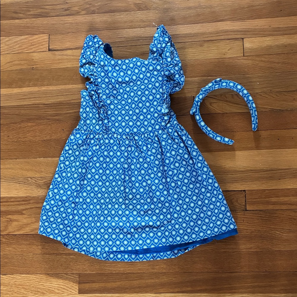 Girls Blue Btween Patterned Dress with Matching Headband size 6